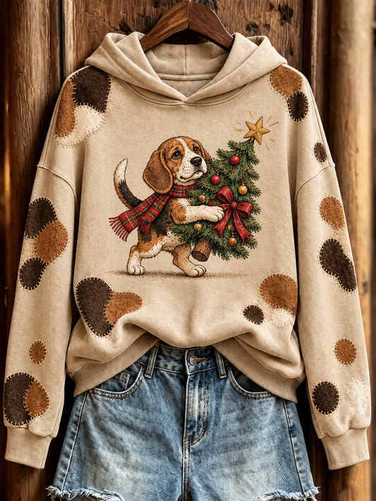 Women's BeagleAnd Christmas tree Pattern Causal Hoodie