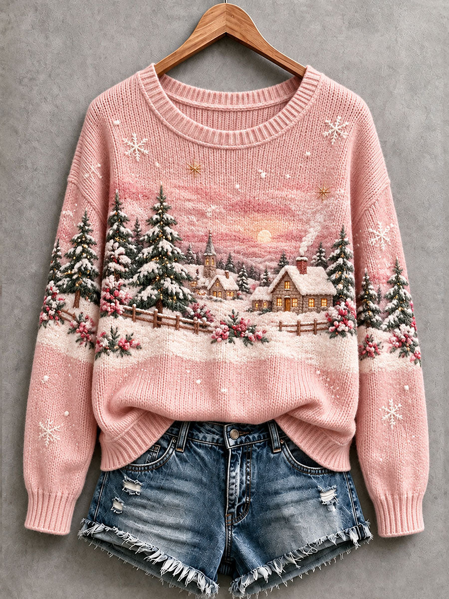 Women's Christmas Landscape Cozy Knit Sweater
