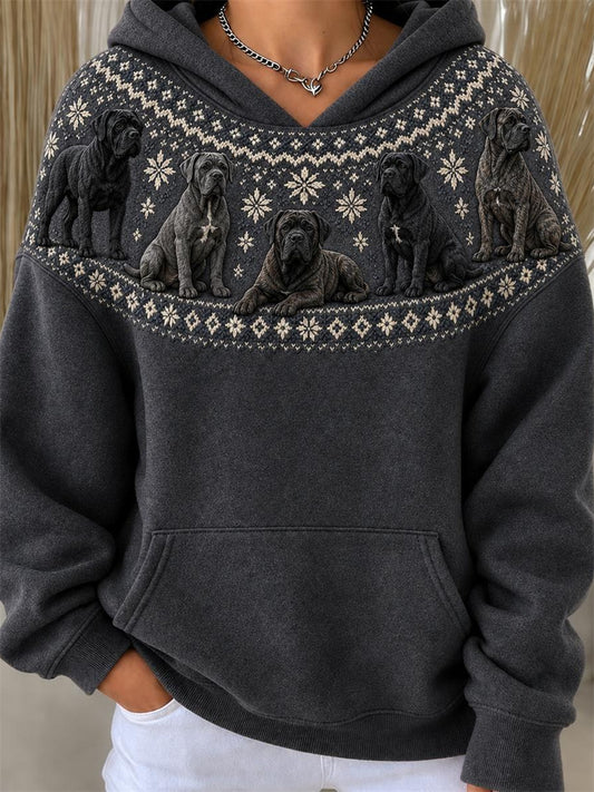 Women's Vintage Cane Corso Dogs Yoke Isle Pattern Print Hoodie