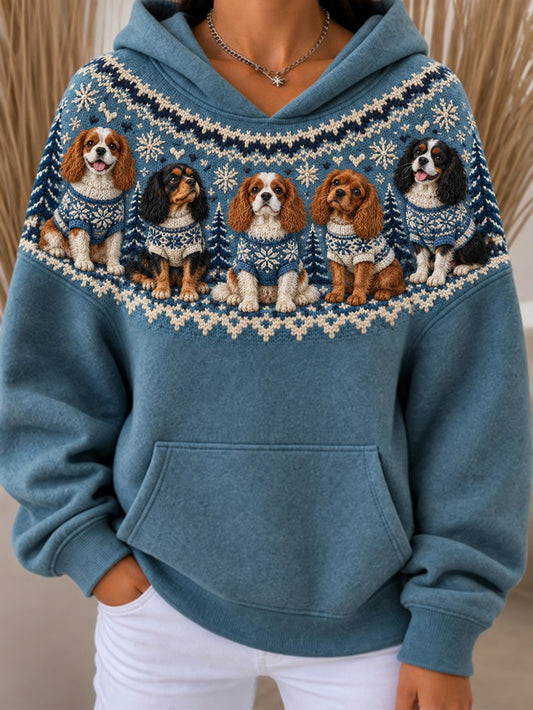 Women's Charles Dogs Pattern Causal Hoodie
