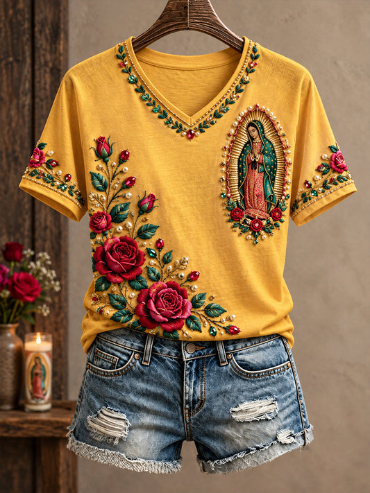 Women's Our Lady of Guadalupe Day Faith Lover Art Printed T-shirt