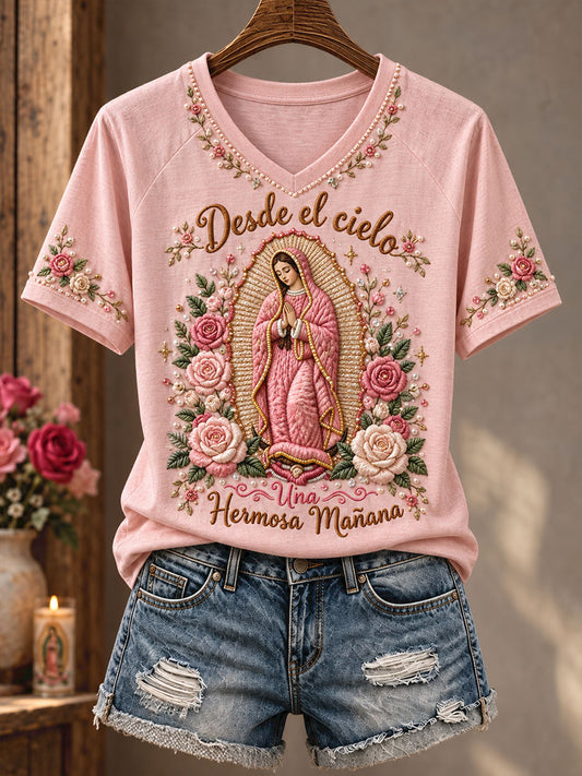 Women's Mexico Faith Our Lady of Guadalupe Day Art Printed T-Shirt