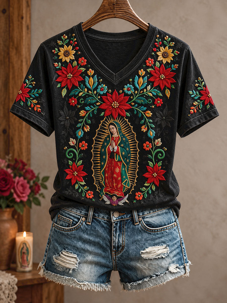Women's Mexico Faith Our Lady of Guadalupe Day Art Printed T-Shirt