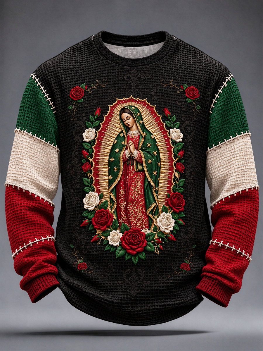 Men's Feast of Our Lady of Guadalupe art Printed Waffle Long Sleeve T-Shirt