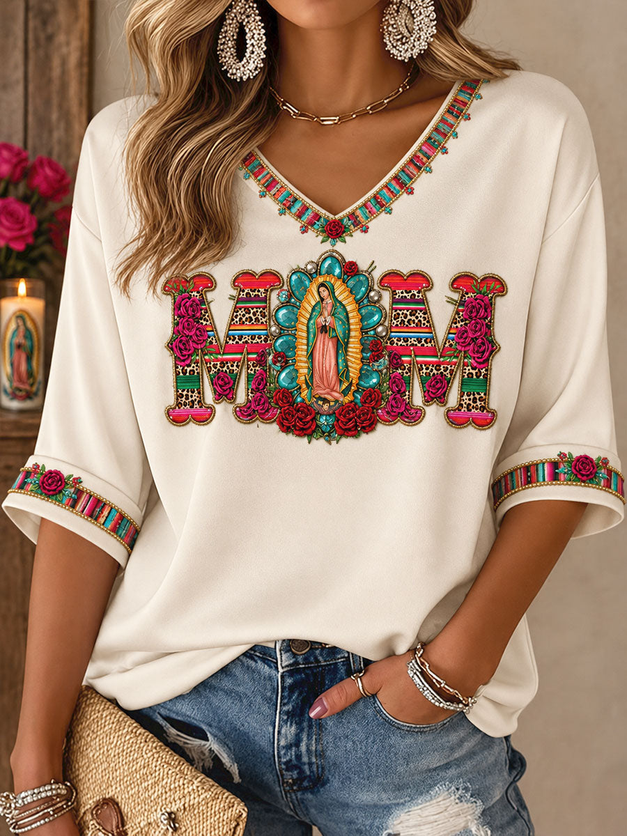 Women's Mexico Faith Our Lady of Guadalupe Day Art Printed T-Shirt