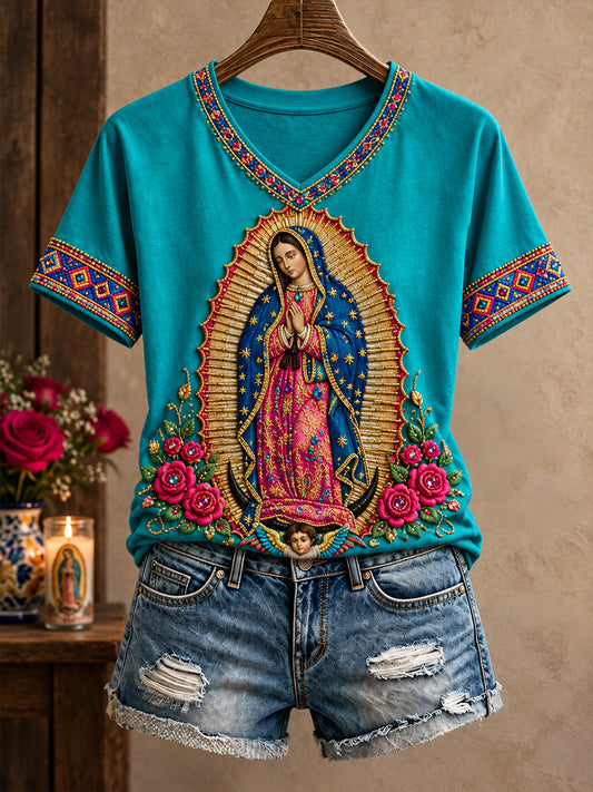 Women's Our Lady of Guadalupe Day Faith Lover Art Printed T-shirt