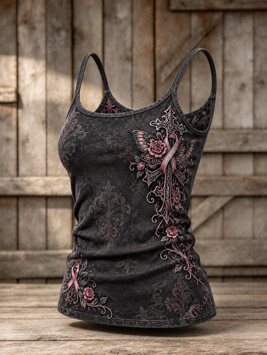 Women's Pink Corss and Pink Charity Ribbon Pattern Design Casual  Vest