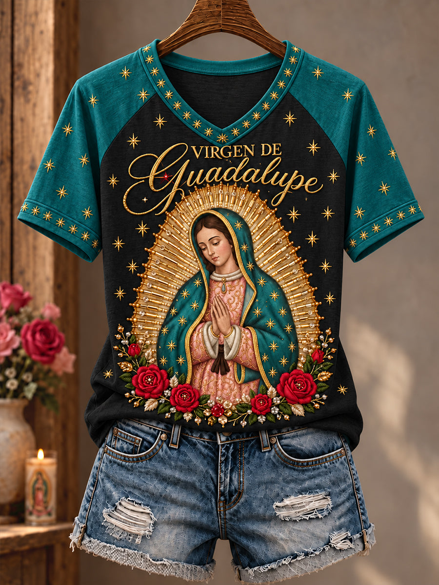Women's Mexico Our Lady of Guadalupe Day Faith Art Printed T-shirt