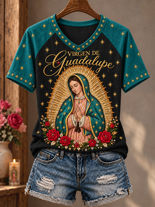 Women's Mexico Our Lady of Guadalupe Day Faith Art Printed T-shirt