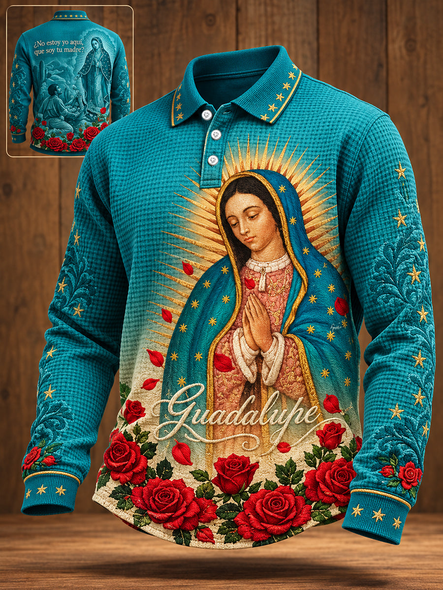 Men's Mexico Our Lady of Guadalupe Day Faith Art Printed Waffle Casual Tops