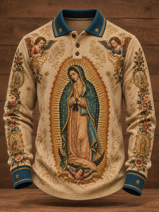 Men's Mexico Our Lady of Guadalupe Day Faith Art Printed Waffle Casual Tops