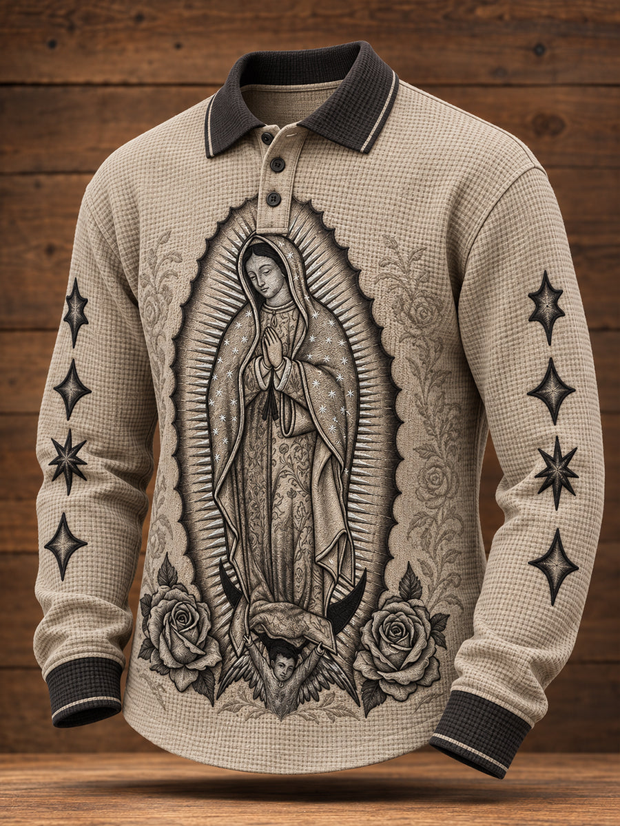 Men's Mexico Our Lady of Guadalupe Day Faith Art Printed Waffle Casual Tops