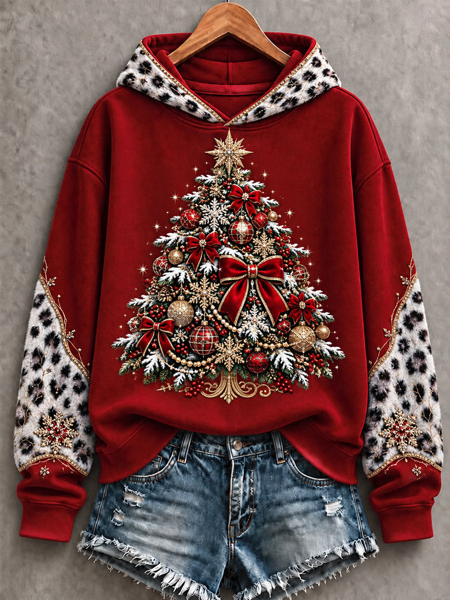 Women's Christmas Tree Print Casual Hoodie