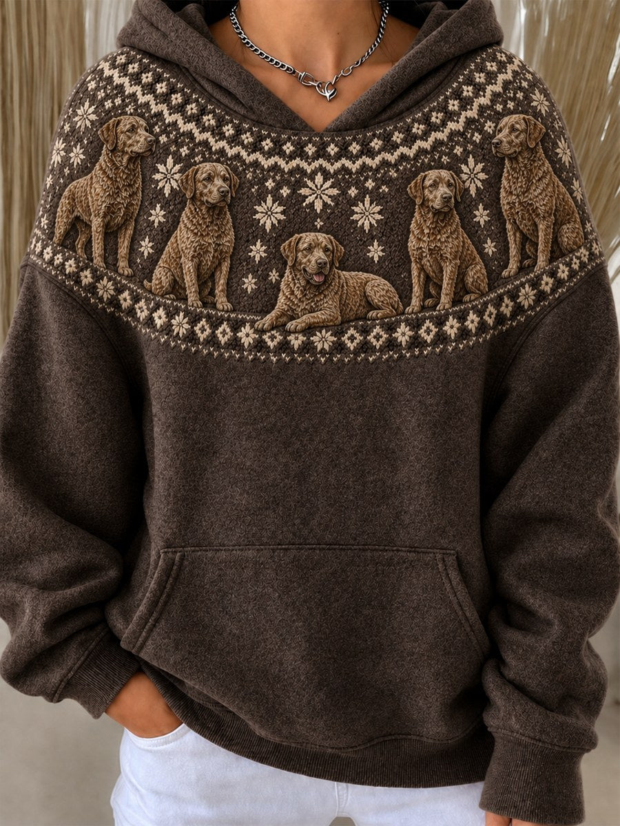 Women's Vintage Chesapeake Bay Retriever Dogs Yoke Isle Pattern Print Hoodie