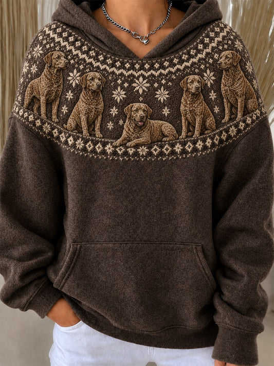 Women's Vintage Chesapeake Bay Retriever Dogs Yoke Isle Pattern Print Hoodie
