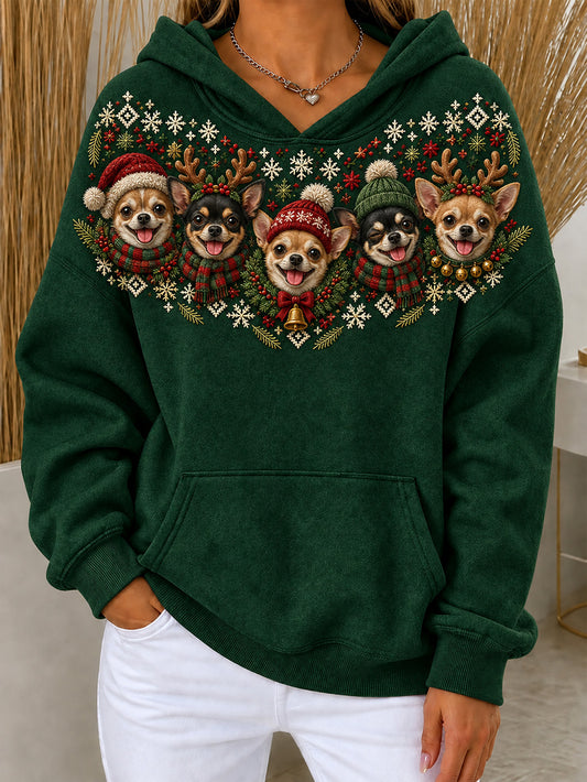 Women's Christmas Chihuahuas Pattern Causal Hoodie