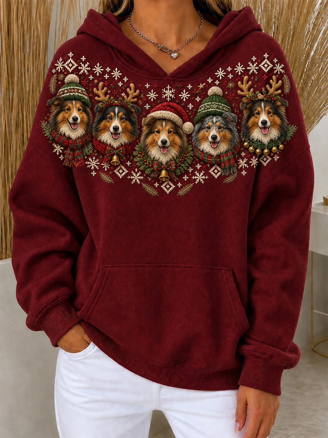 Women's Christmas Shetland Sheepdogs Pattern Causal Hoodie