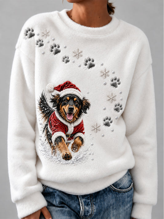 Women's Cute Christmas Dog Print Cozy Flannel Sweatshirt