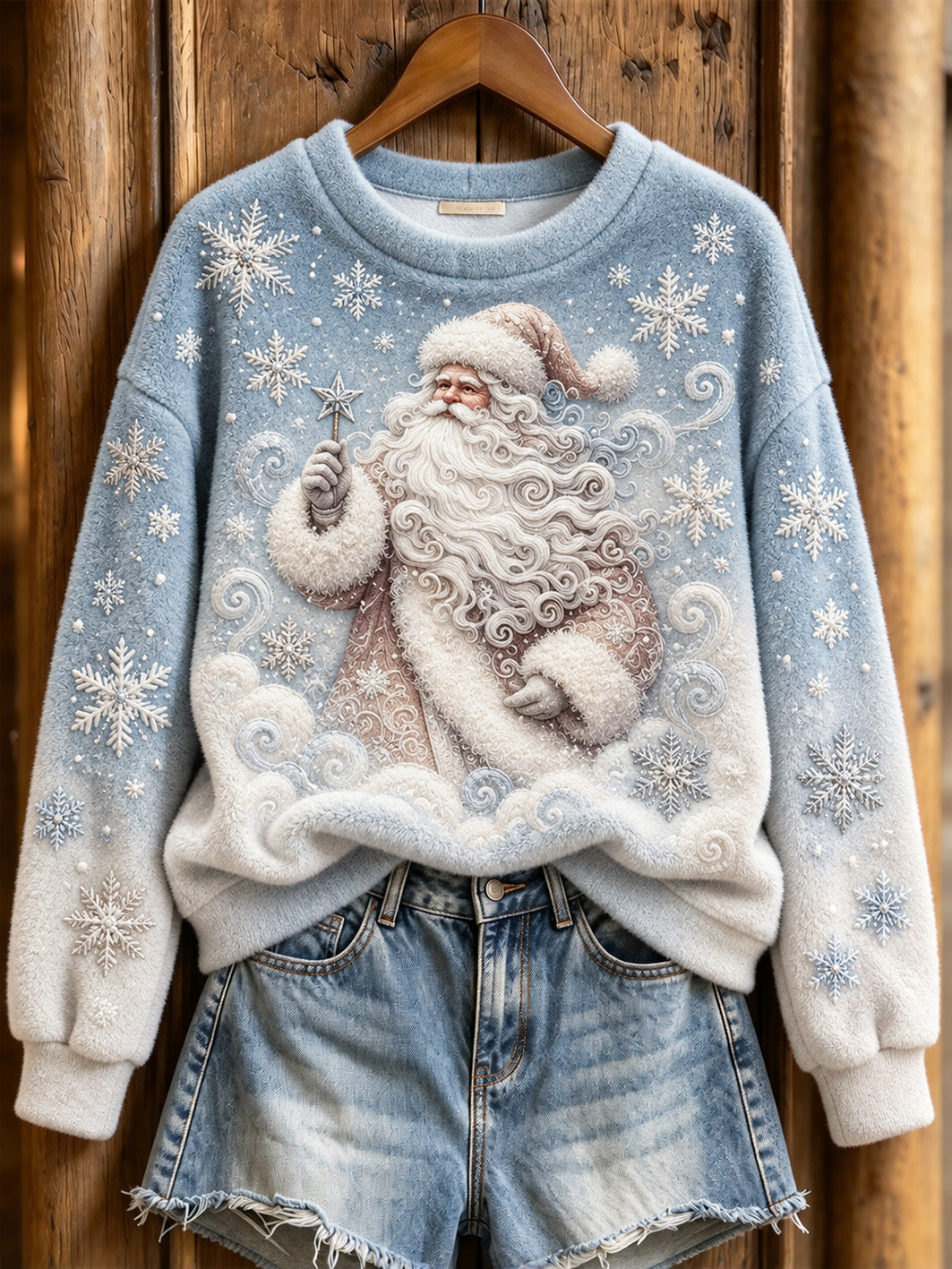 Women's Winter Christmas Santa Claus Pattern Casual Flannel Sweatshirt