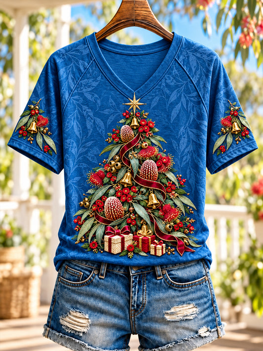 Women's Christmas In Australia V-Neck Short Sleeve T-Shirt