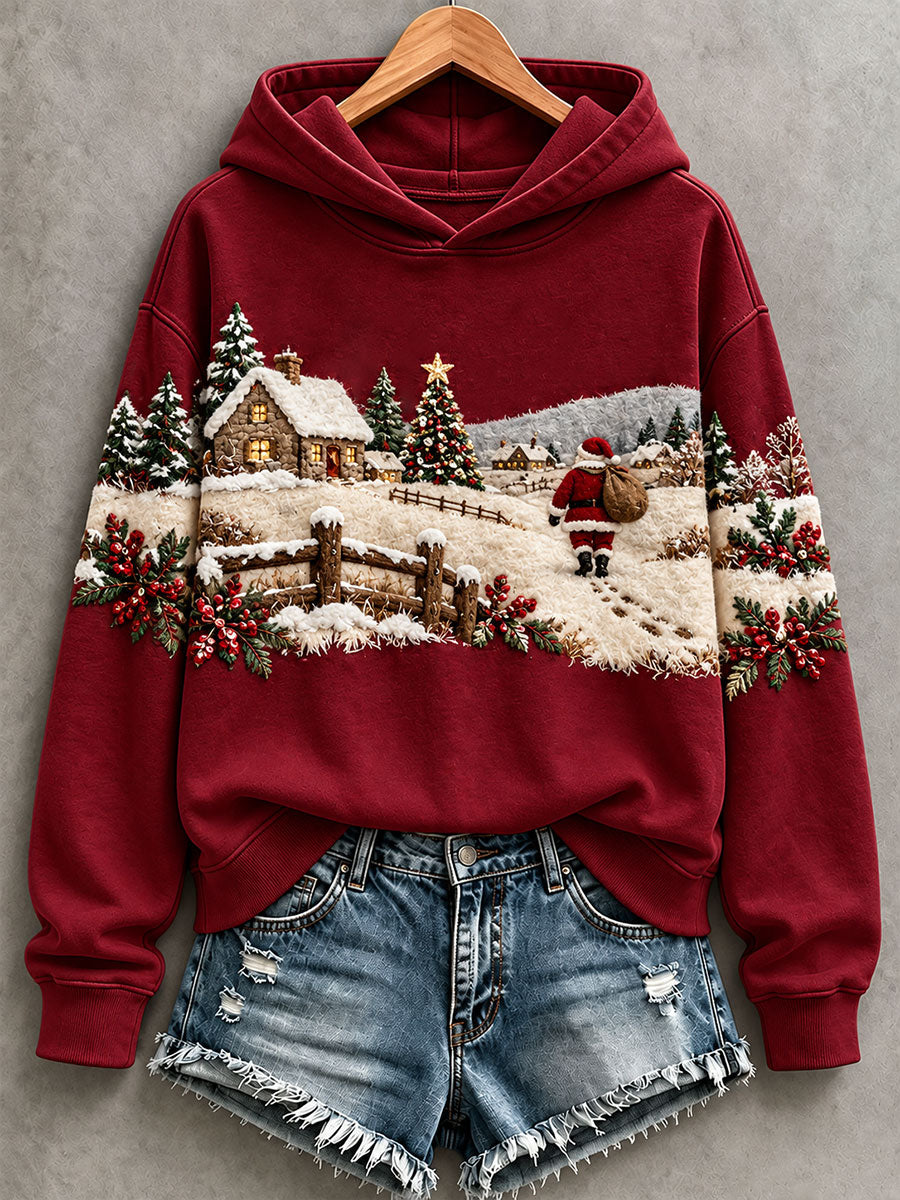 Women's Christmas Landscape Print Hoodie