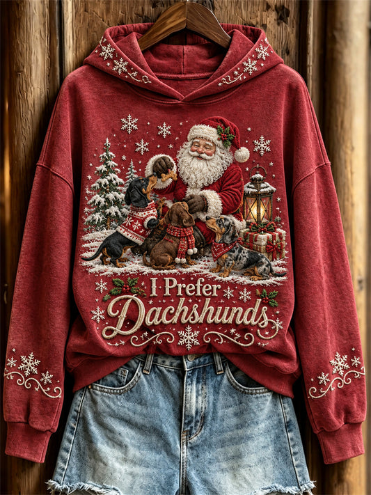 Women's I Prefer Dachshunds Christmas Santa Claus & Dogs Print Regular Sweatshirt