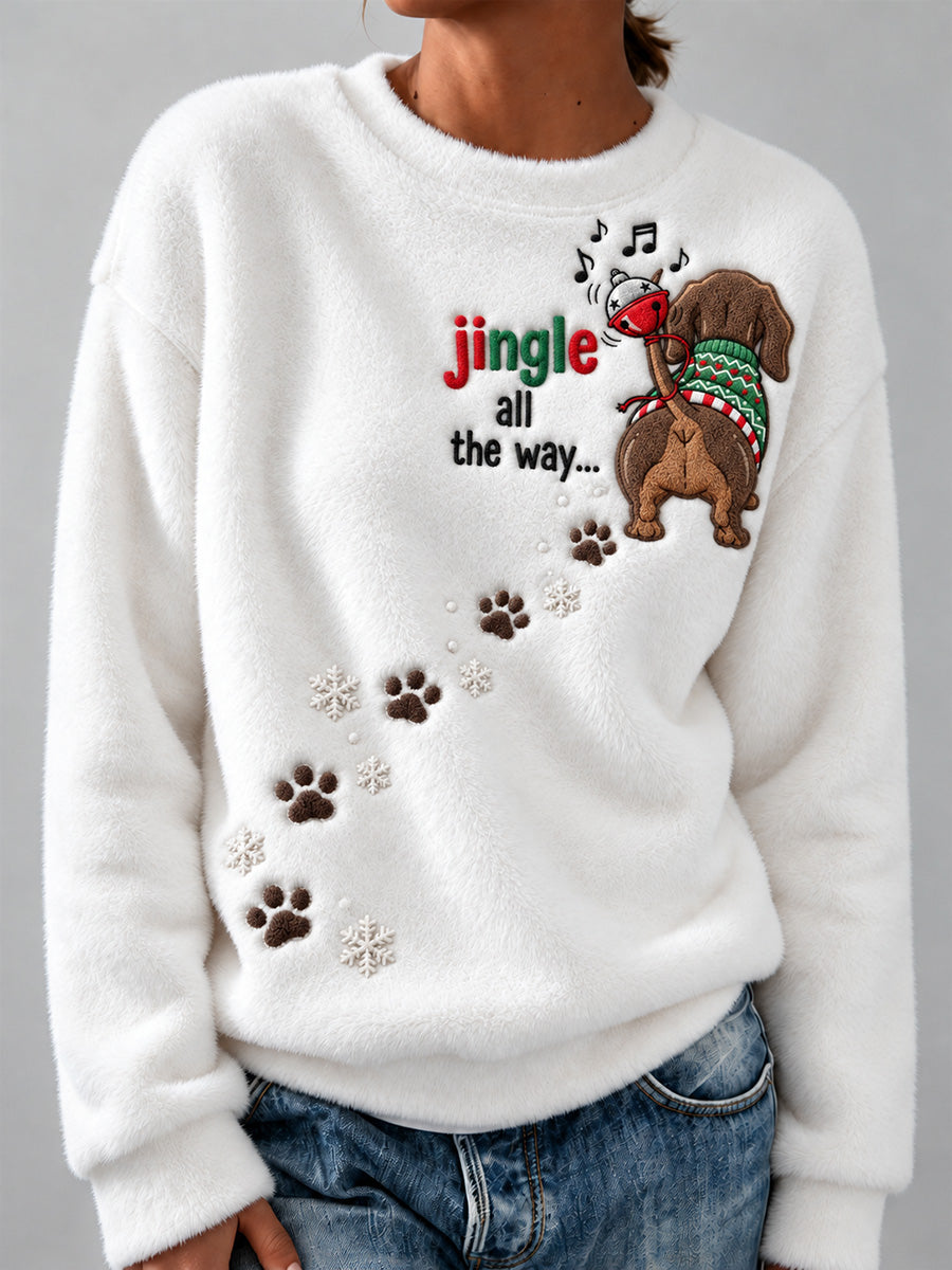 Women's Jingle All The Way Dachshund Christmas Dog Print Flannel Sweatshirt