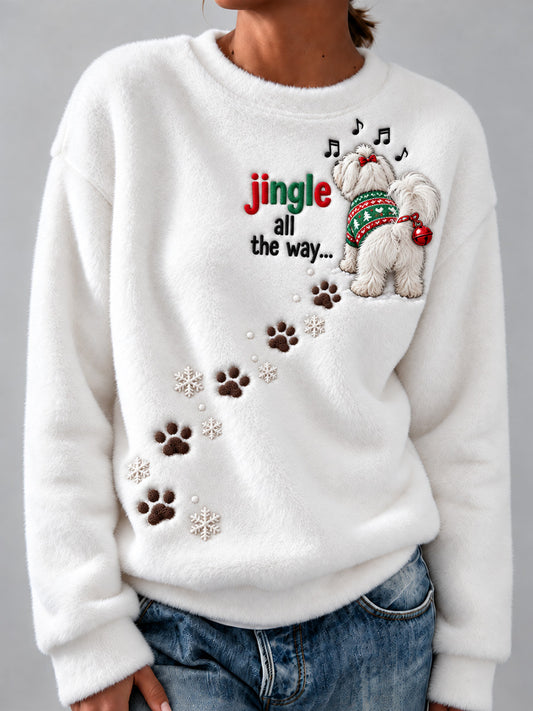 Women's Jingle All The Way Maltese Christmas Dog Print Flannel Sweatshirt