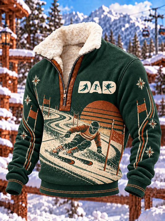 Men's Ski Dad Printed Plush Stand Collar Shirt