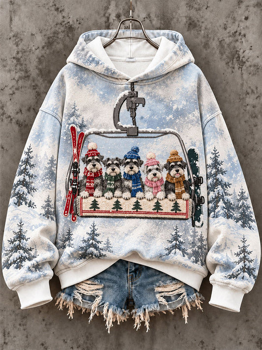 Women's Ski Lift Schnauzer Fun Print Casual Sweatshirt