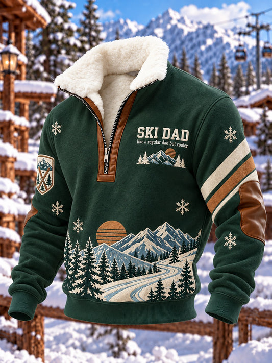 Men's Ski Dad Printed Plush Stand Collar Shirt