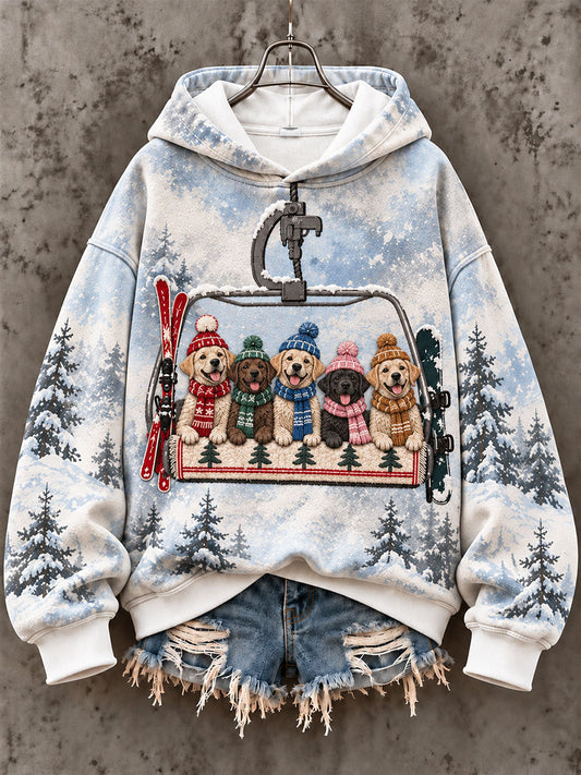 Women's Ski Lift Labrador Dog Fun Print Casual Sweatshirt