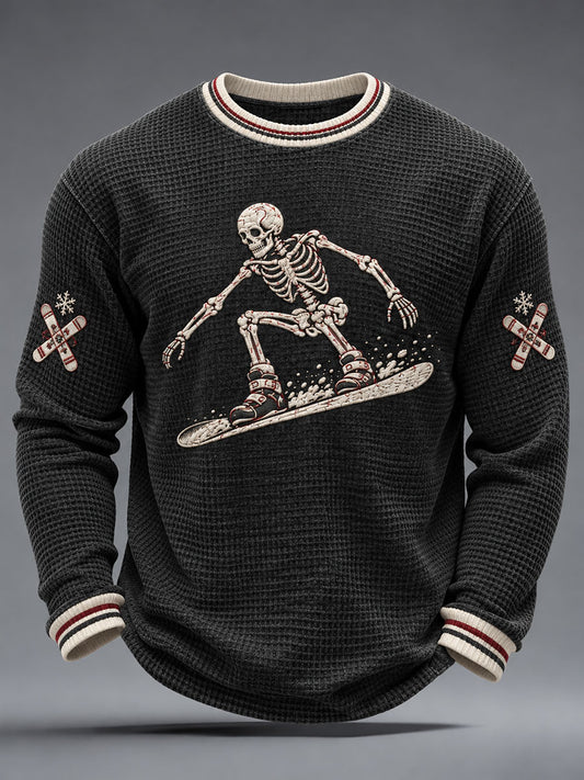 Men's Skeleton Dog Print Waffle Sweatshirt