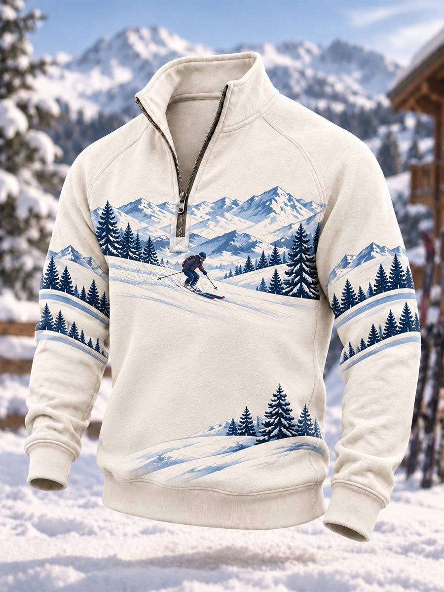 Men's Ski Lovers Ready for Ski Season Casual Zip-Up Hoodie