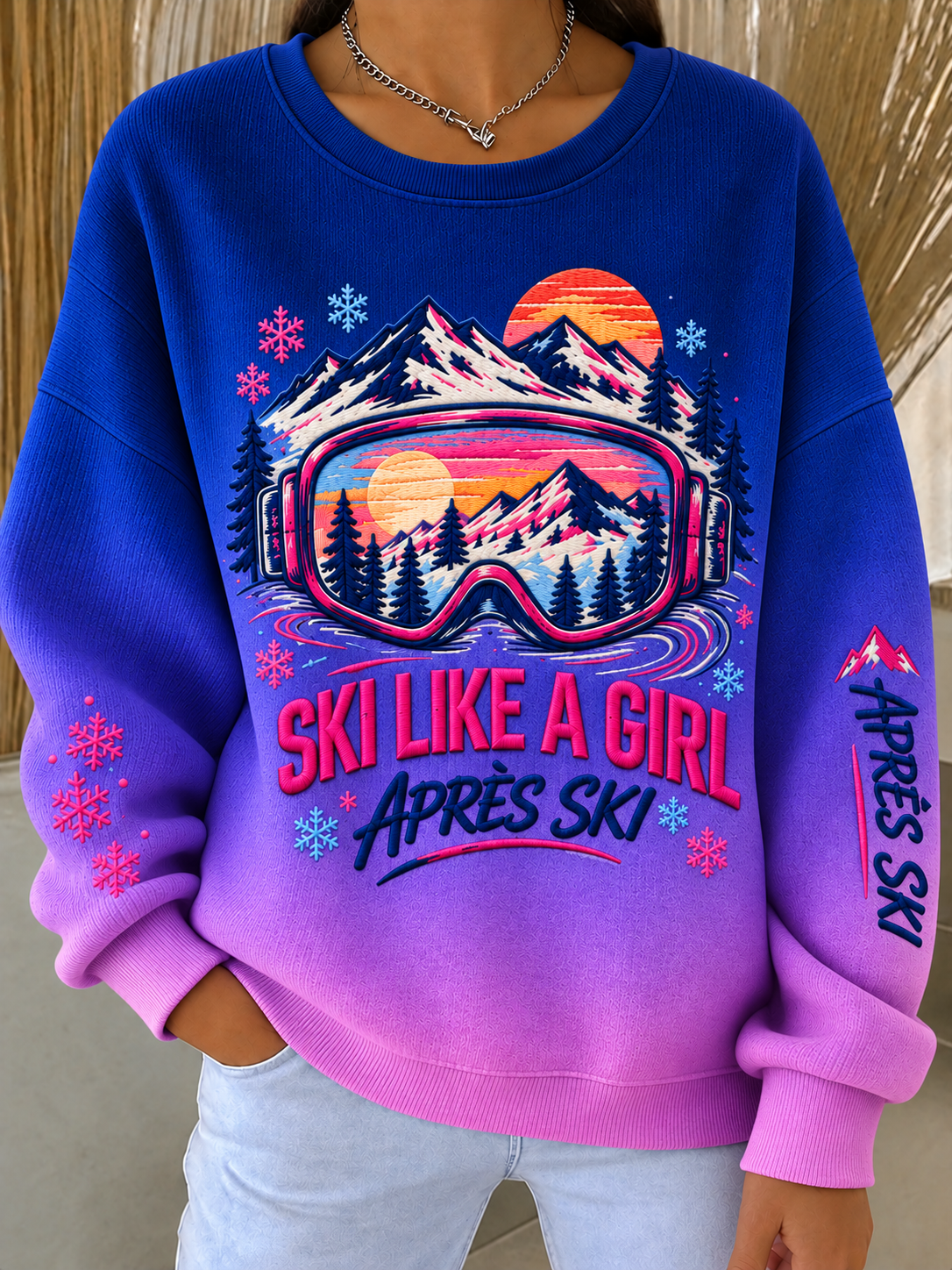 Women's SKI Ribbed Round-Neck Sweatshirt