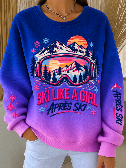 Women's SKI Ribbed Round-Neck Sweatshirt