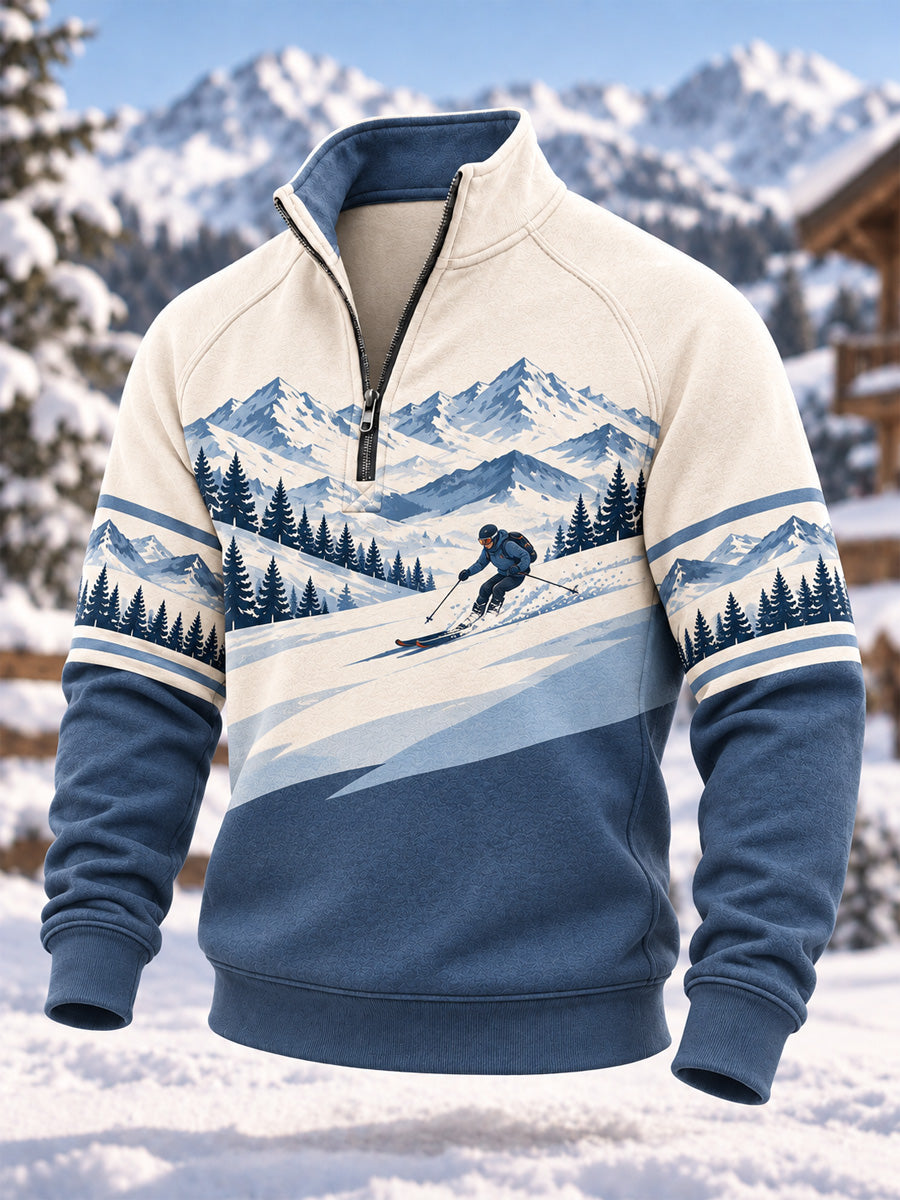 Men's Ski Lovers Ready for Ski Season Casual Zip-Up Hoodie