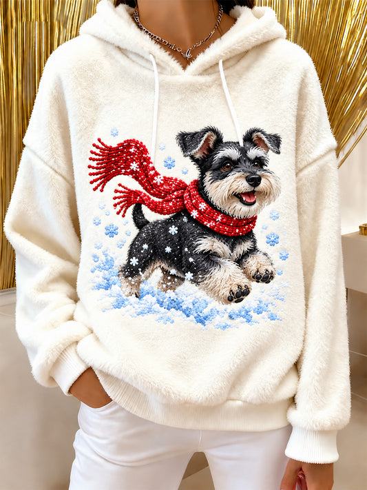 Women's Cute Dog Print Flannel Hoodie