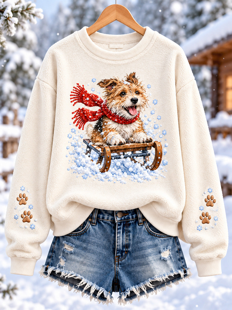Women's Cute Dog Print Flannel Sweatshirt
