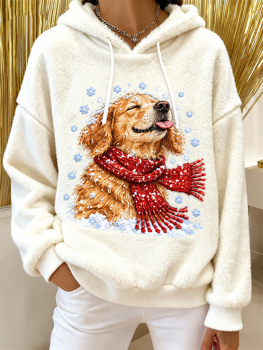 Women's Cute Dog Print Flannel Hoodie