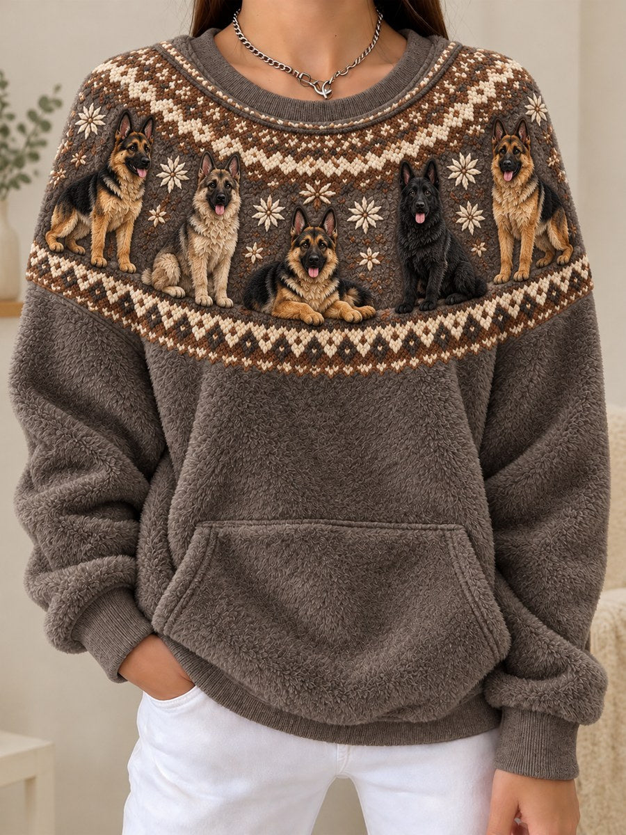 Women's Vintage German Shepherd Dogs Yoke Isle Print Cozy Flannel Sweatshirt