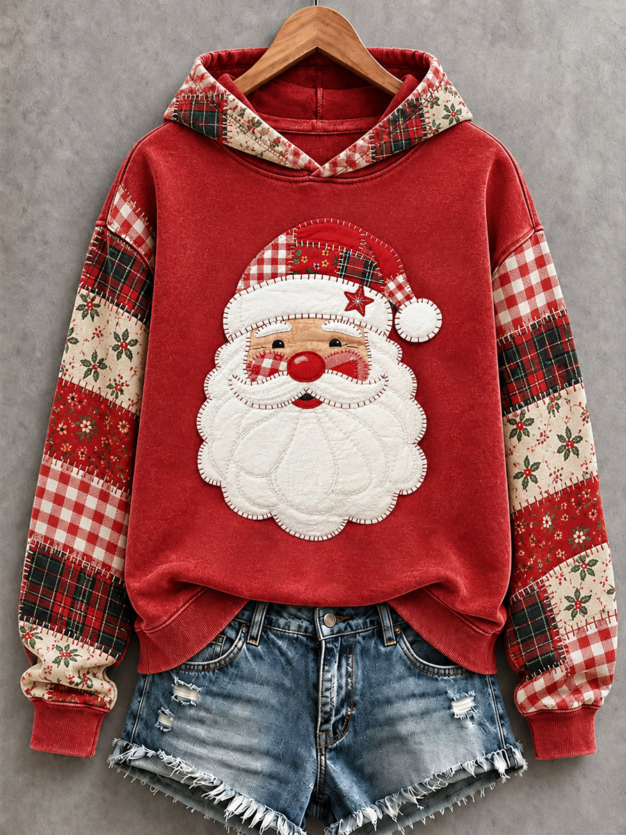 Women's Christmas Santa Claus Patchwork Print Casual Hoodie