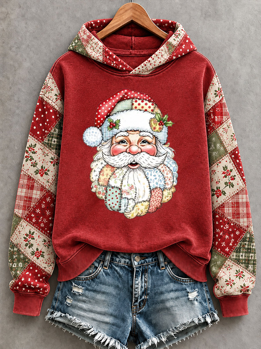 Women's Christmas Santa Claus Patchwork Print Casual Hoodie