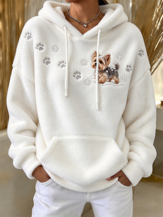 Women's Yorkshire Terrier Pattern Causal Flannel Hoodie
