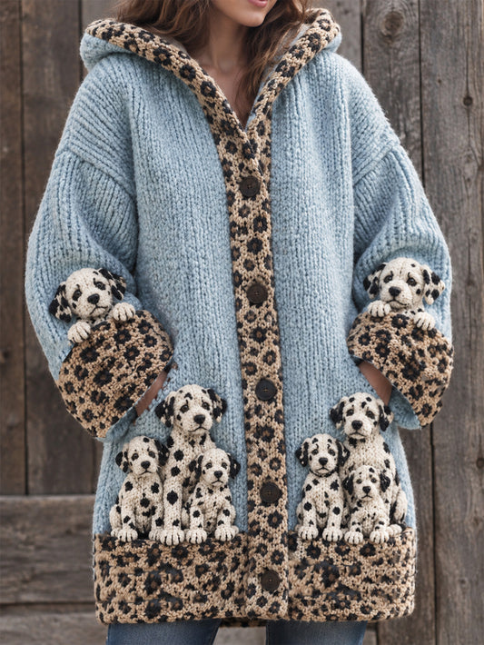Women's Dalmatians Pattern Causal Composite Fleece Long Coat