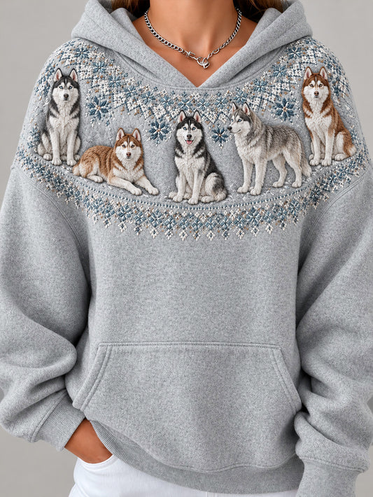 Women's Siberian Husky Dogs Pattern Causal Hoodie