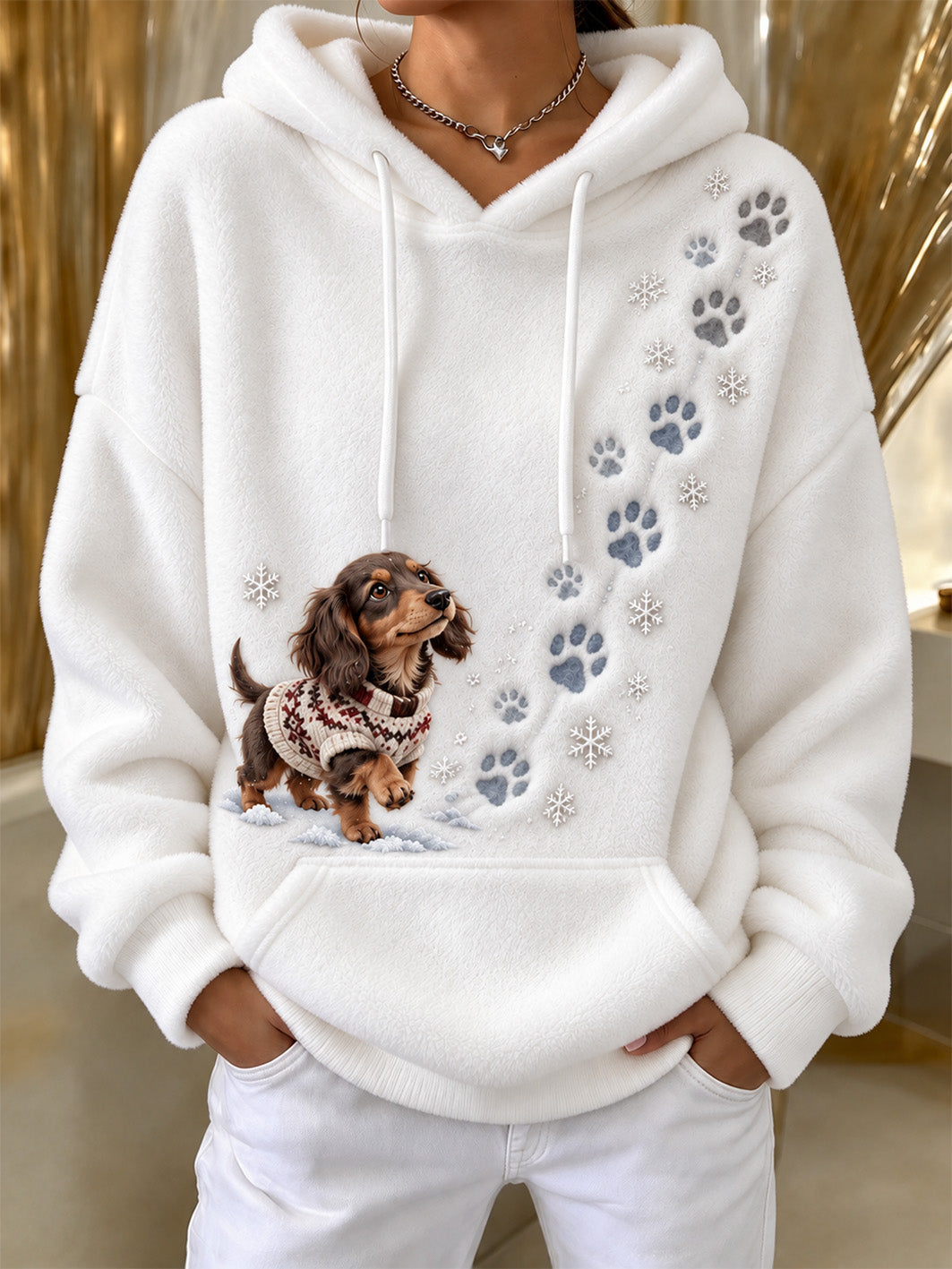 Women's Dachshund Pattern Causal Flannel Hoodie
