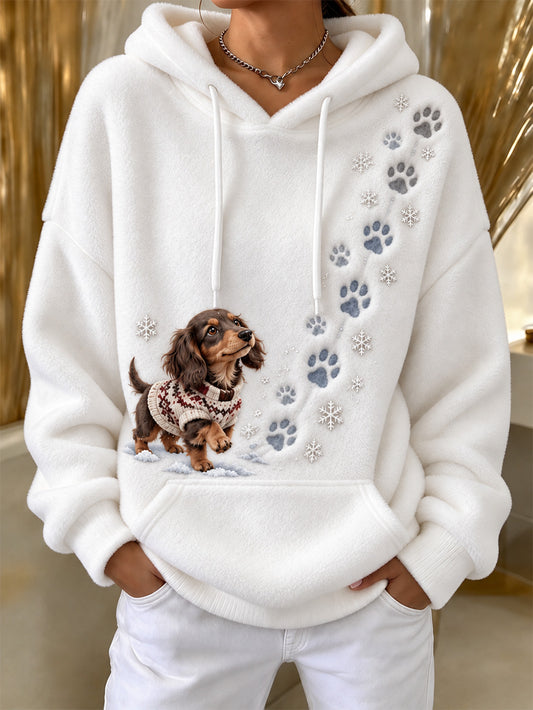 Women's Dachshund Pattern Causal Flannel Hoodie