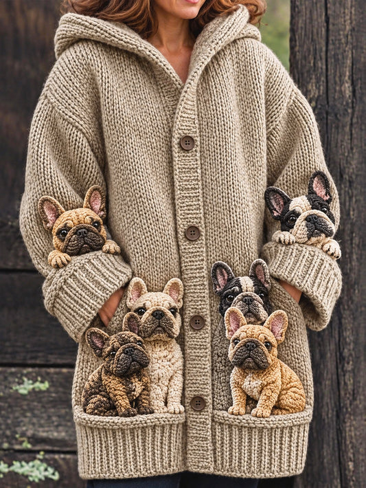 Women's Bulldogs Pattern Causal Composite Fleece Long Coat