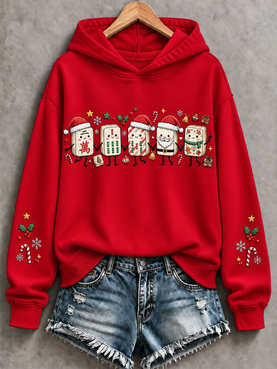 Women's Christmas Mahjong Print Casual Hoodie